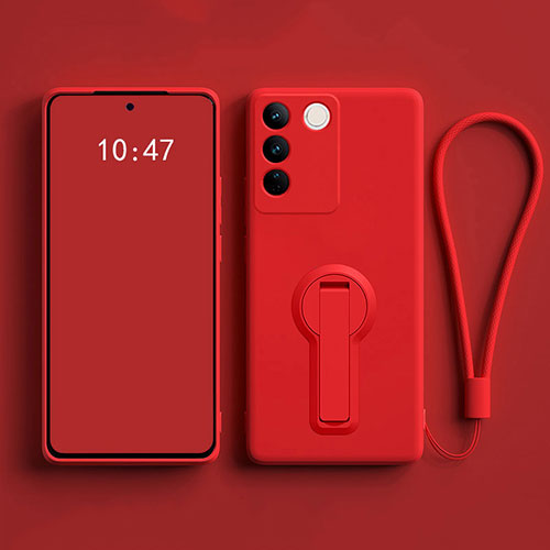 Ultra-thin Silicone Gel Soft Case Cover with Stand for Vivo V27 5G Red