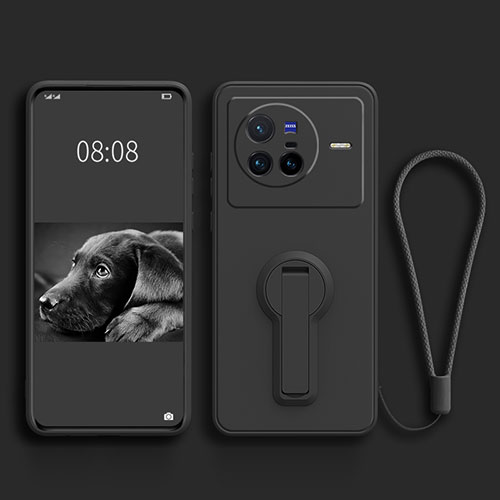 Ultra-thin Silicone Gel Soft Case Cover with Stand for Vivo X80 5G Black