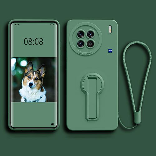 Ultra-thin Silicone Gel Soft Case Cover with Stand for Vivo X90 Pro 5G Midnight Green