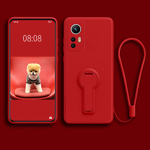 Ultra-thin Silicone Gel Soft Case Cover with Stand for Xiaomi Mi 12 Pro 5G Red