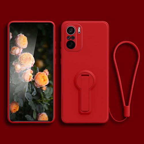 Ultra-thin Silicone Gel Soft Case Cover with Stand for Xiaomi Poco F3 5G Red