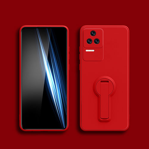 Ultra-thin Silicone Gel Soft Case Cover with Stand for Xiaomi Poco F4 5G Red