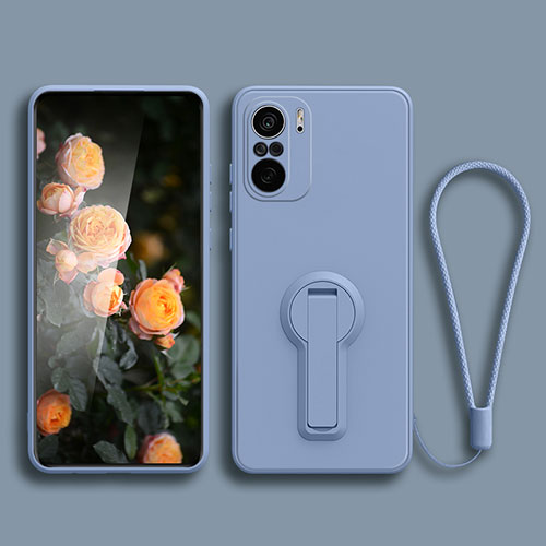 Ultra-thin Silicone Gel Soft Case Cover with Stand for Xiaomi Redmi K40 Pro 5G Lavender Gray