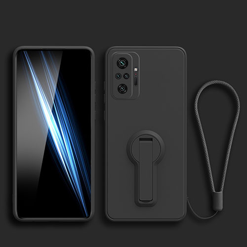 Ultra-thin Silicone Gel Soft Case Cover with Stand for Xiaomi Redmi Note 10 4G Black