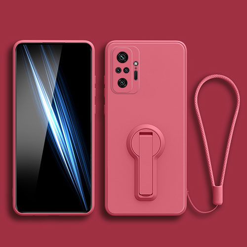 Ultra-thin Silicone Gel Soft Case Cover with Stand for Xiaomi Redmi Note 10 4G Hot Pink
