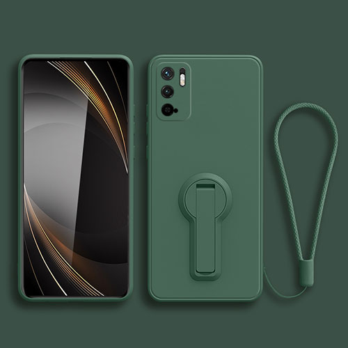 Ultra-thin Silicone Gel Soft Case Cover with Stand for Xiaomi Redmi Note 10 5G Midnight Green