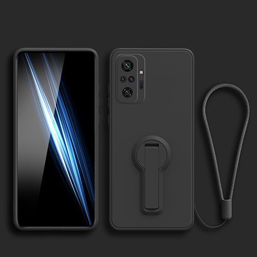 Ultra-thin Silicone Gel Soft Case Cover with Stand for Xiaomi Redmi Note 10S 4G Black