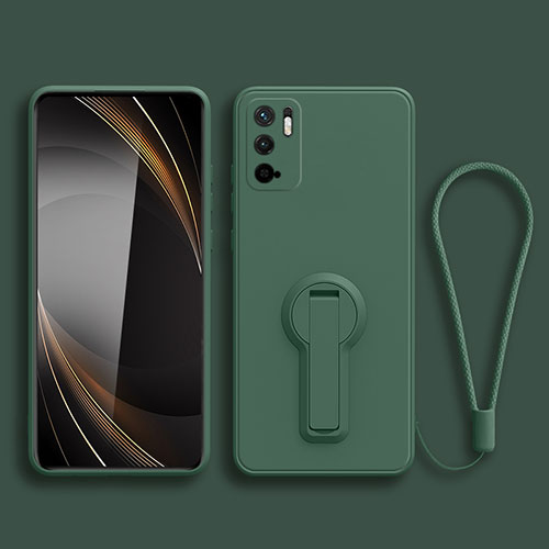 Ultra-thin Silicone Gel Soft Case Cover with Stand for Xiaomi Redmi Note 10T 5G Midnight Green