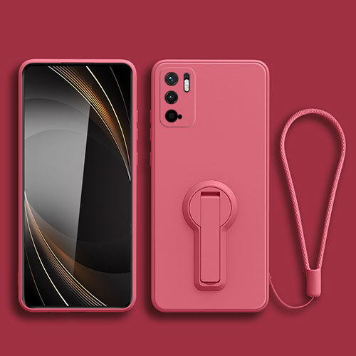 Ultra-thin Silicone Gel Soft Case Cover with Stand for Xiaomi Redmi Note 11 SE 5G Hot Pink