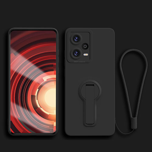 Ultra-thin Silicone Gel Soft Case Cover with Stand for Xiaomi Redmi Note 12 Pro+ Plus 5G Black