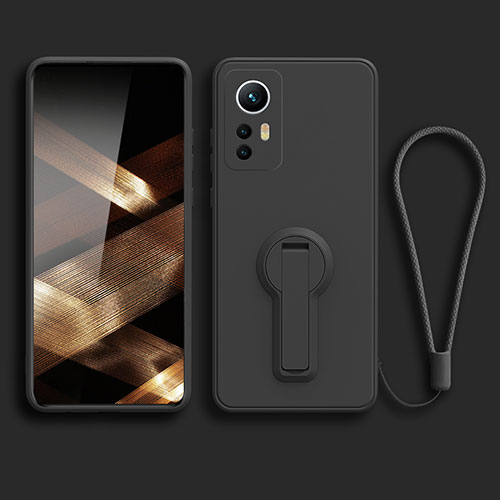 Ultra-thin Silicone Gel Soft Case Cover with Stand for Xiaomi Redmi Note 12S Black