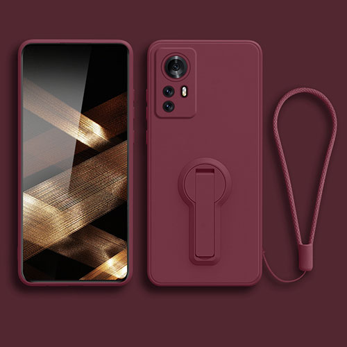 Ultra-thin Silicone Gel Soft Case Cover with Stand for Xiaomi Redmi Note 12S Red Wine