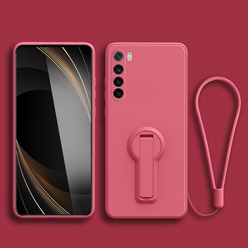 Ultra-thin Silicone Gel Soft Case Cover with Stand for Xiaomi Redmi Note 8 (2021) Hot Pink