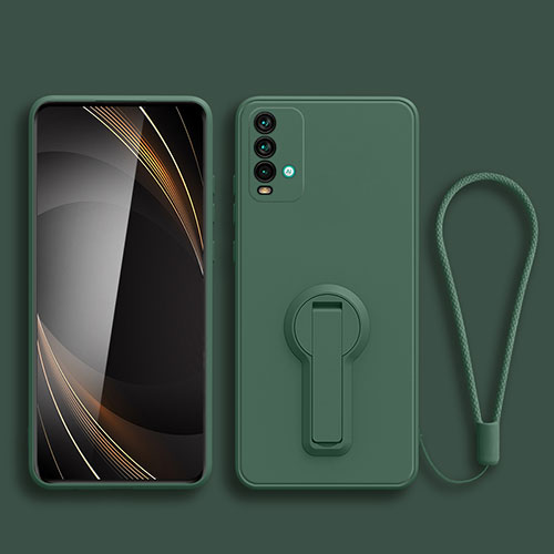 Ultra-thin Silicone Gel Soft Case Cover with Stand for Xiaomi Redmi Note 9 4G Midnight Green