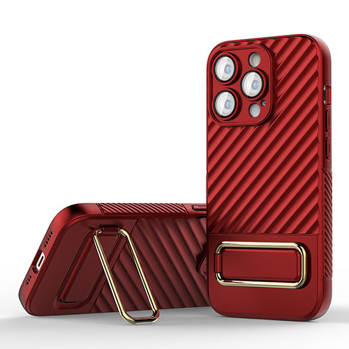 Ultra-thin Silicone Gel Soft Case Cover with Stand KC1 for Apple iPhone 16 Pro Red