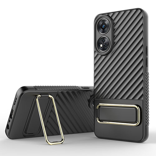 Ultra-thin Silicone Gel Soft Case Cover with Stand KC1 for Oppo Reno8 T 4G Black