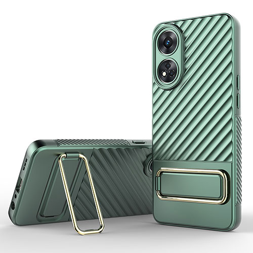 Ultra-thin Silicone Gel Soft Case Cover with Stand KC1 for Oppo Reno8 T 4G Green