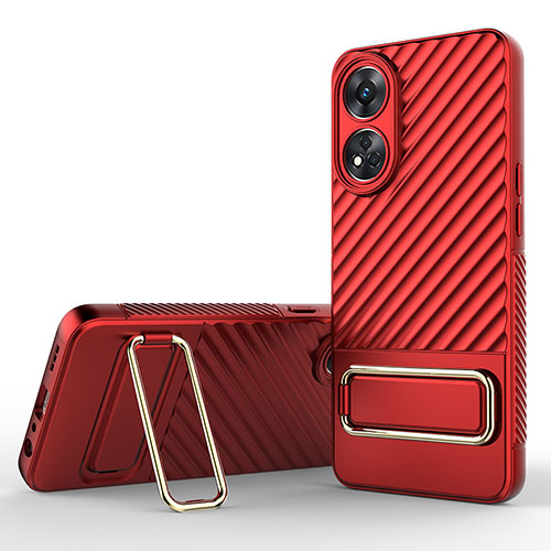 Ultra-thin Silicone Gel Soft Case Cover with Stand KC1 for Oppo Reno8 T 4G Red