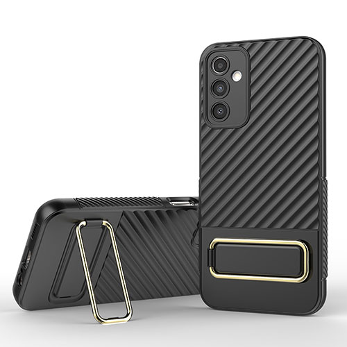 Ultra-thin Silicone Gel Soft Case Cover with Stand KC1 for Samsung Galaxy A14 4G Black