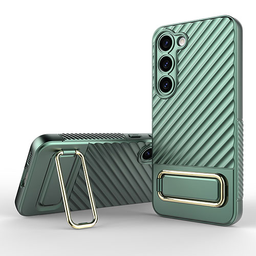 Ultra-thin Silicone Gel Soft Case Cover with Stand KC1 for Samsung Galaxy S22 Plus 5G Green