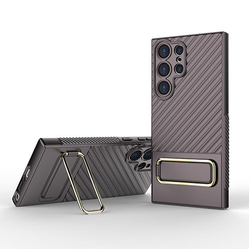 Ultra-thin Silicone Gel Soft Case Cover with Stand KC1 for Samsung Galaxy S22 Ultra 5G Brown