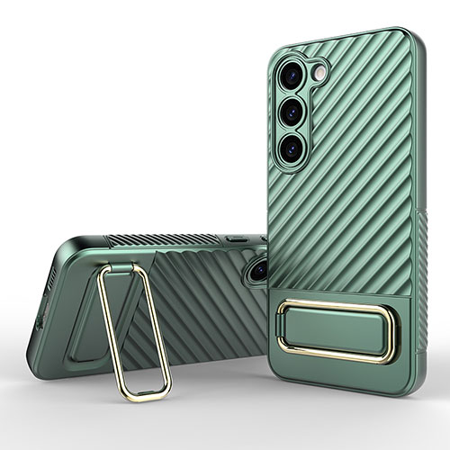 Ultra-thin Silicone Gel Soft Case Cover with Stand KC1 for Samsung Galaxy S23 Plus 5G Green