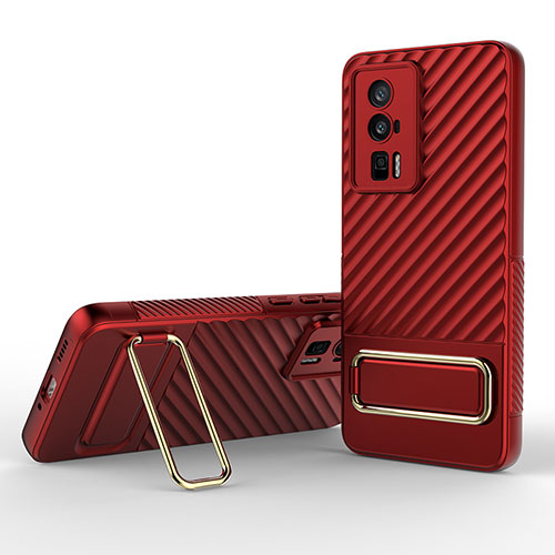 Ultra-thin Silicone Gel Soft Case Cover with Stand KC1 for Xiaomi Poco F5 Pro 5G Red