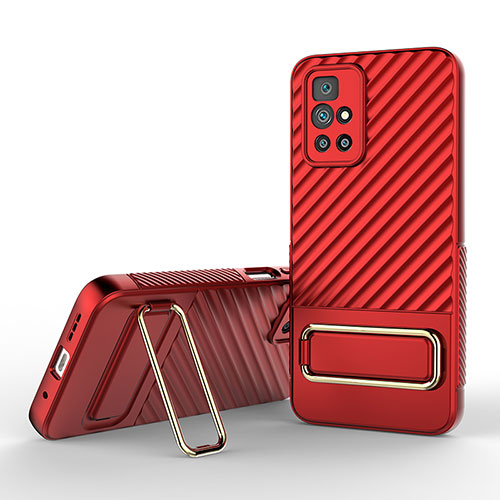 Ultra-thin Silicone Gel Soft Case Cover with Stand KC1 for Xiaomi Redmi 10 Prime Red