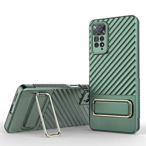 Ultra-thin Silicone Gel Soft Case Cover with Stand KC1 for Xiaomi Redmi Note 11 Pro 4G Green