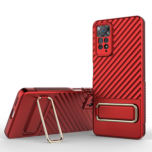 Ultra-thin Silicone Gel Soft Case Cover with Stand KC1 for Xiaomi Redmi Note 11 Pro 4G Red