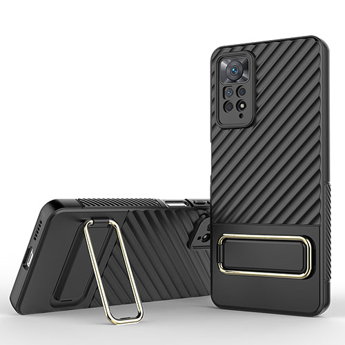 Ultra-thin Silicone Gel Soft Case Cover with Stand KC1 for Xiaomi Redmi Note 11 Pro 5G Black