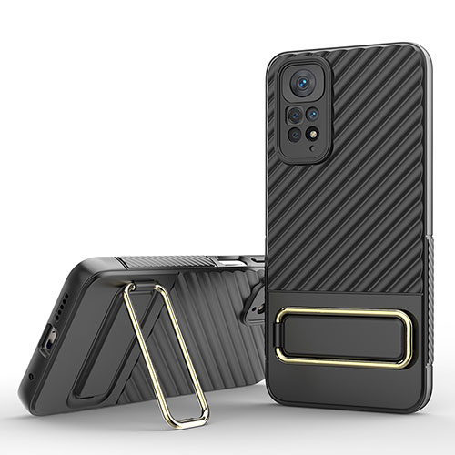 Ultra-thin Silicone Gel Soft Case Cover with Stand KC1 for Xiaomi Redmi Note 11S 4G Black