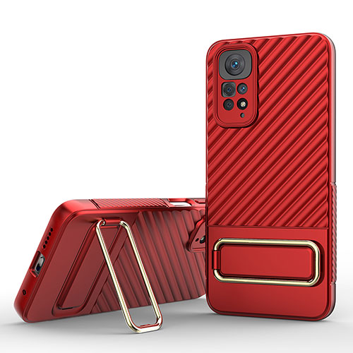 Ultra-thin Silicone Gel Soft Case Cover with Stand KC1 for Xiaomi Redmi Note 11S 4G Red