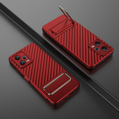 Ultra-thin Silicone Gel Soft Case Cover with Stand KC1 for Xiaomi Redmi Note 12 5G Red