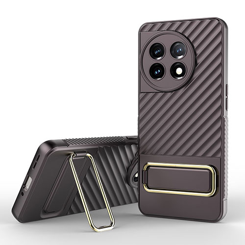 Ultra-thin Silicone Gel Soft Case Cover with Stand KC2 for OnePlus 11 5G Brown