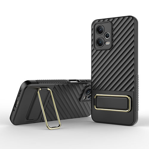 Ultra-thin Silicone Gel Soft Case Cover with Stand KC2 for Xiaomi Redmi Note 12 5G Black