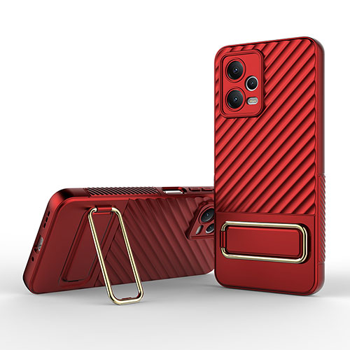 Ultra-thin Silicone Gel Soft Case Cover with Stand KC2 for Xiaomi Redmi Note 12 5G Red