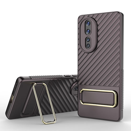 Ultra-thin Silicone Gel Soft Case Cover with Stand KC3 for Huawei Honor 80 5G Brown