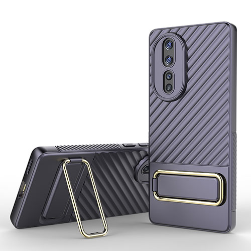 Ultra-thin Silicone Gel Soft Case Cover with Stand KC3 for Huawei Honor 80 5G Clove Purple