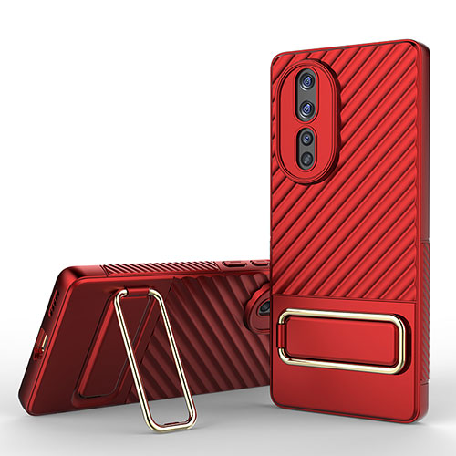 Ultra-thin Silicone Gel Soft Case Cover with Stand KC3 for Huawei Honor 80 5G Red