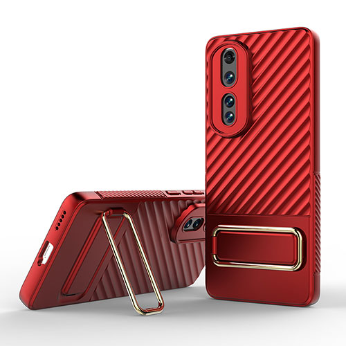 Ultra-thin Silicone Gel Soft Case Cover with Stand KC3 for Huawei Honor 80 Pro 5G Red