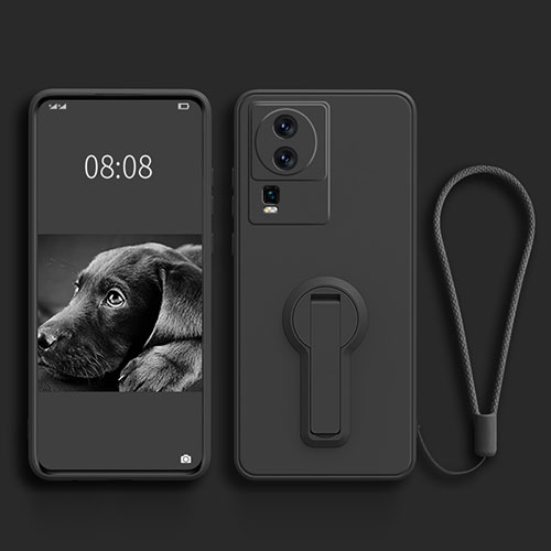 Ultra-thin Silicone Gel Soft Case Cover with Stand S01 for Vivo iQOO Neo7 SE Black