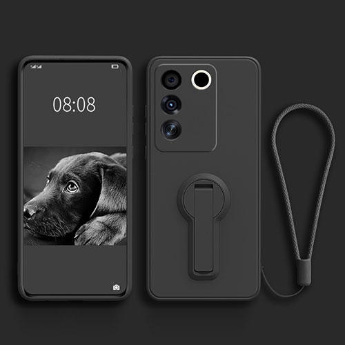 Ultra-thin Silicone Gel Soft Case Cover with Stand S01 for Vivo V27e 5G Black