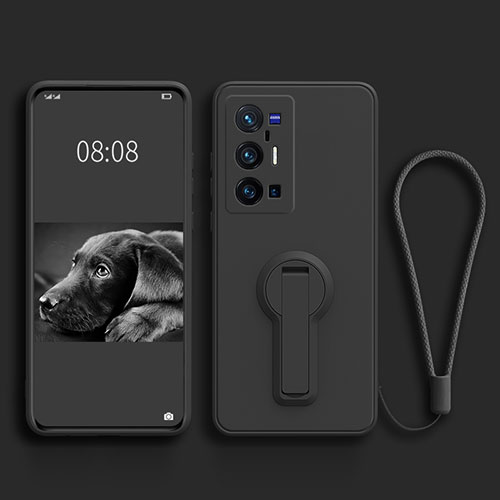 Ultra-thin Silicone Gel Soft Case Cover with Stand S01 for Vivo X70 Pro+ Plus 5G Black