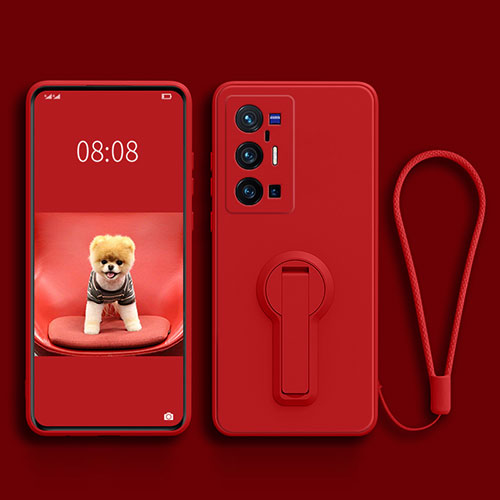 Ultra-thin Silicone Gel Soft Case Cover with Stand S01 for Vivo X70 Pro+ Plus 5G Red
