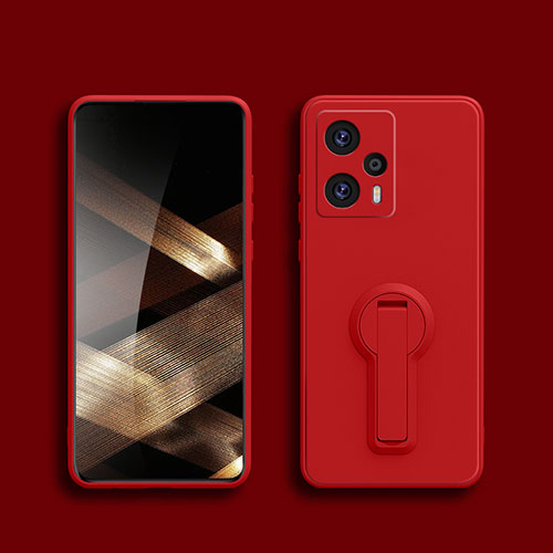 Ultra-thin Silicone Gel Soft Case Cover with Stand S01 for Xiaomi Redmi Note 12 Turbo 5G Red