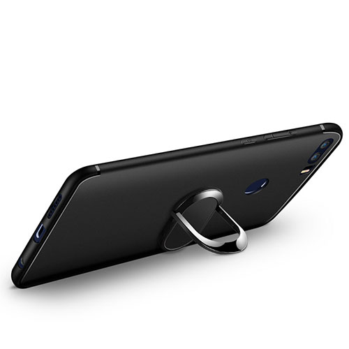 Ultra-thin Silicone Gel Soft Case with Finger Ring Stand for Huawei Honor 8 Black