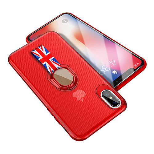 Ultra-thin Silicone Gel Soft Case with Finger Ring Stand T01 for Apple iPhone X Red