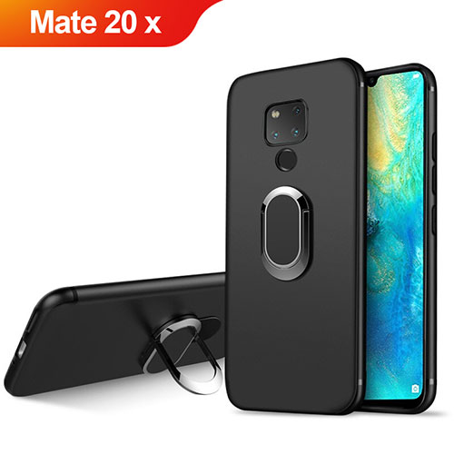 Ultra-thin Silicone Gel Soft Case with Magnetic Finger Ring Stand for Huawei Mate 20 X 5G Black