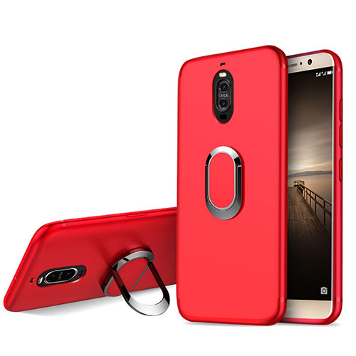 Ultra-thin Silicone Gel Soft Cover with Finger Ring Stand for Huawei Mate 9 Pro Red